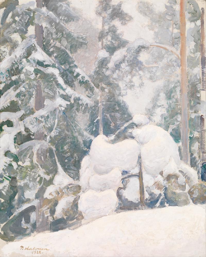 Pekka Halonen, Winter landscape, 1920. Oil on canvas. EMMA – Espoo Museum of Modern Art. Public domain Winter landscape painting by Pekka Halonen
